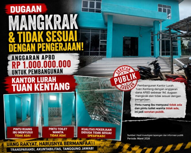 
					Diduga Mangkrak dan Sarat Kejanggalan, Proyek Kantor Lurah Tuan Kentang Rp1 Miliar Jadi Sorotan Publik