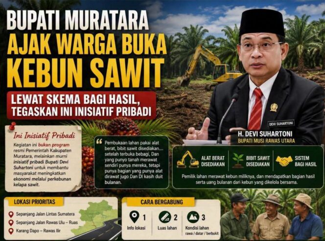 
					Bupati Muratara Ajak Warga Buka Kebun Sawit Lewat Skema Bagi Hasil, Tegaskan Inisiatif Pribadi