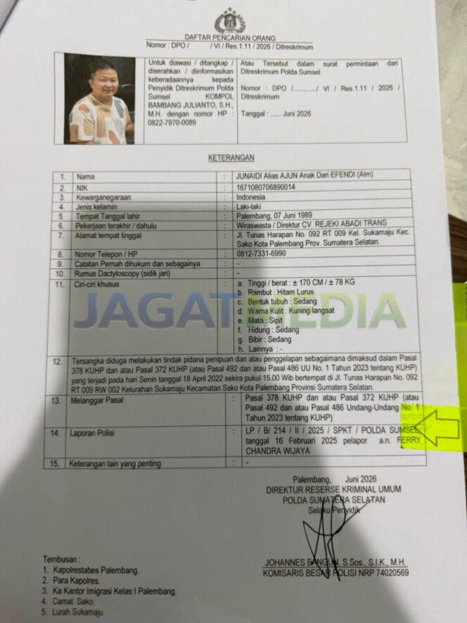 
					Bos Batu Bara Berstatus DPO Polda Sumsel Diduga Masih Bebas Berkeliaran, Masyarakat Pertanyakan Ketegasan Aparat Penegak Hukum
