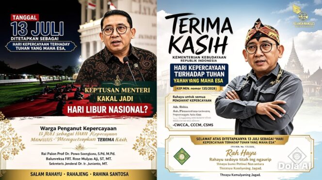 
					Pemerintah Tetapkan 13 Juli sebagai Hari Kepercayaan terhadap Tuhan Yang Maha Esa