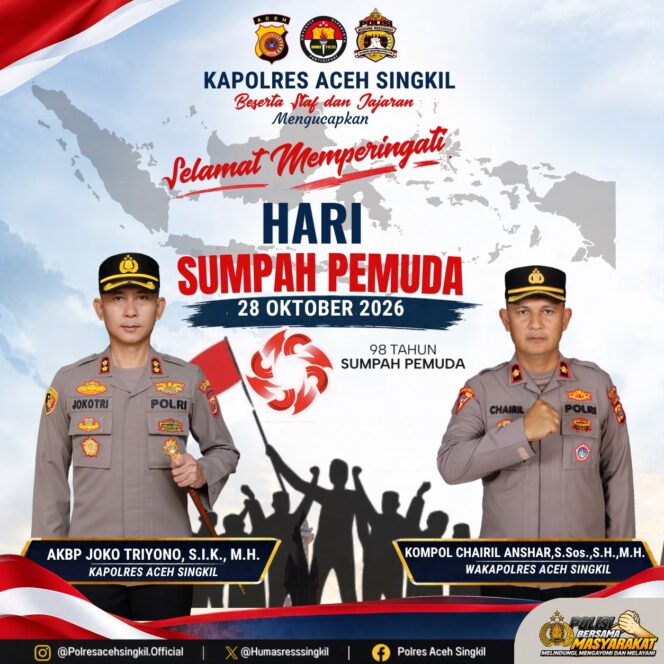 
					Kapolres Aceh Singkil Beserta Staf dan Jajaran Ucapkan Selamat Hari Sumpah Pemuda